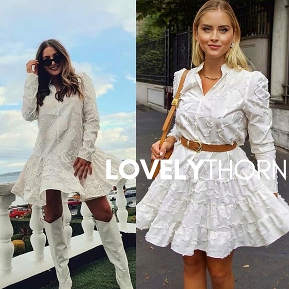 H&M // ltd ed blogger fave jacquard weave puff sleeve flare mini rocky barnes - Picture 3 of 16